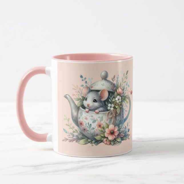 Illustration der niedlichen Maus im Blumentepot Tasse (Links)