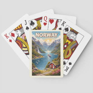 Illustration der norwegischen Fjorde, Reise Kunst Spielkarten
