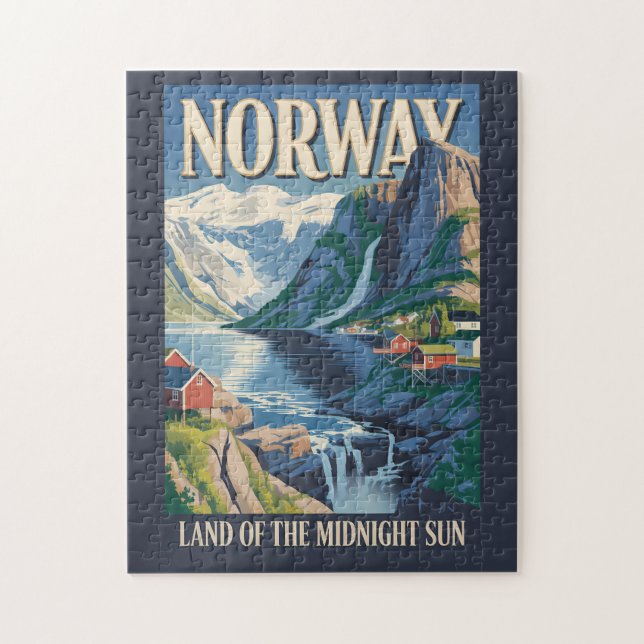 Illustration der norwegischen Landschaft, Reisekun Puzzle (Vertikal)