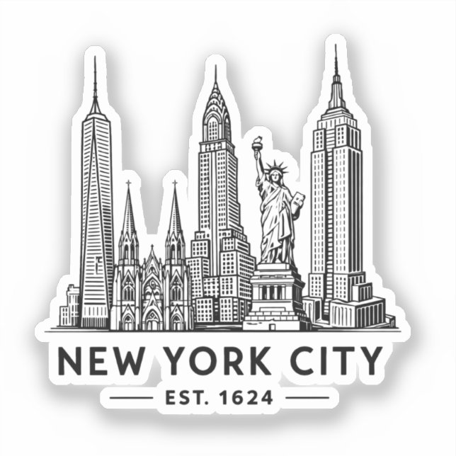 Illustration der NYC-Skyline mit der Freiheitsstat Aufkleber (Vorderseite)