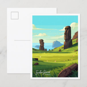 Illustration der Osterinsel-Reise im Vintage-Stil Postkarte