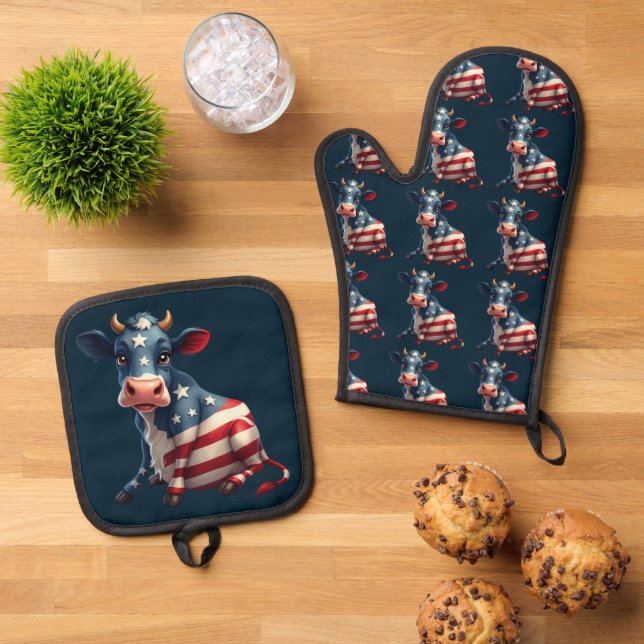 Illustration der patriotischen amerikanischen Flag Ofenhandschuh & Topflappen-Set (Oben Unten)