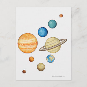Illustration der Planeten des Sonnensystems Postkarte