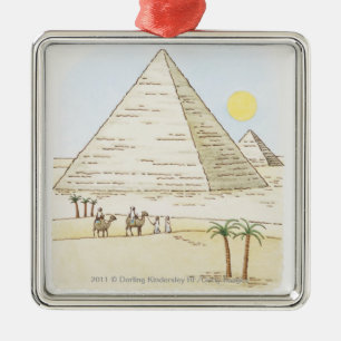 Illustration der Pyramiden und der Männer mit Ornament Aus Metall