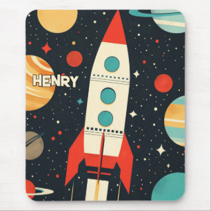 Illustration der Retro Space Rocket Mousepad