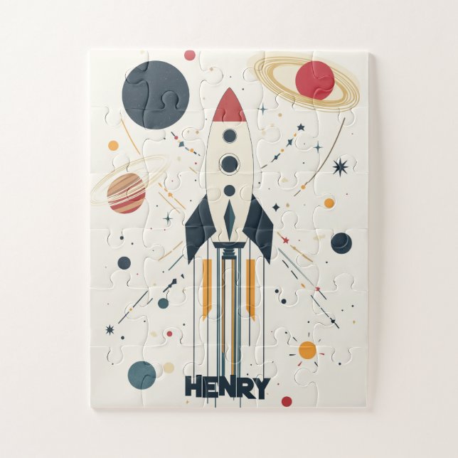Illustration der Retro Space Rocket Puzzle (Vertikal)
