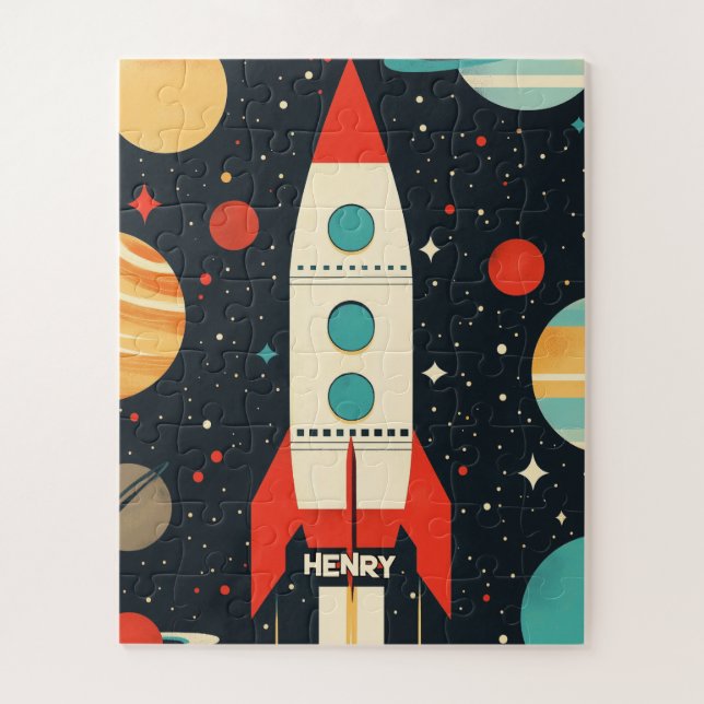 Illustration der Retro Space Rocket Puzzle (Vertikal)