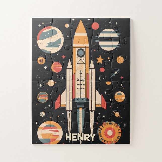Illustration der Retro Space Rocket Puzzle (Vertikal)