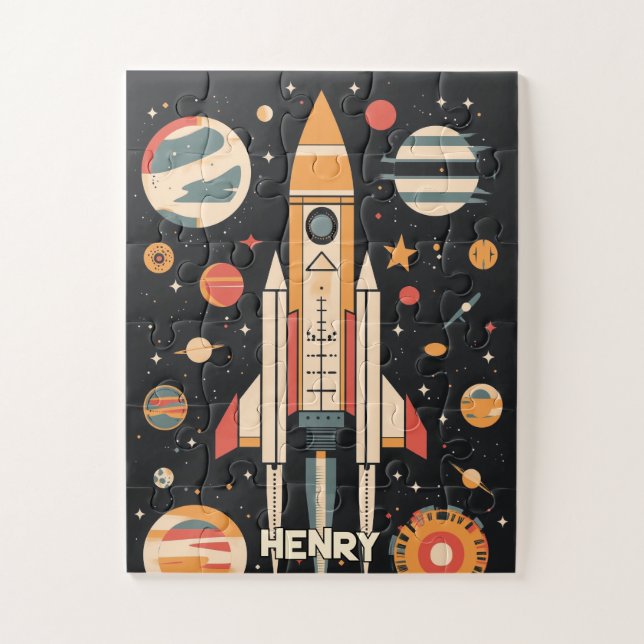 Illustration der Retro Space Rocket Puzzle (Vertikal)