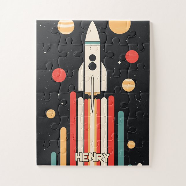 Illustration der Retro Space Rocket Puzzle (Vertikal)