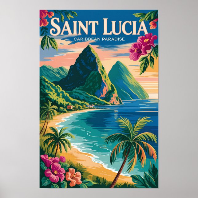 Illustration der Saint Lucia Pitons Reise Kunst Vi Poster (Vorne)
