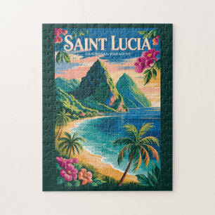 Illustration der Saint Lucia Pitons Reise Kunst Vi Puzzle