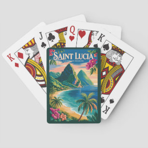 Illustration der Saint Lucia Pitons Reise Kunst Vi Spielkarten