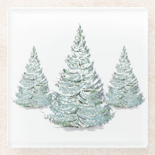 Illustration der schneebedeckten Spruce-Bäume Glasuntersetzer