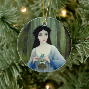 Illustration der schönen Frau im Wald Keramik Ornament