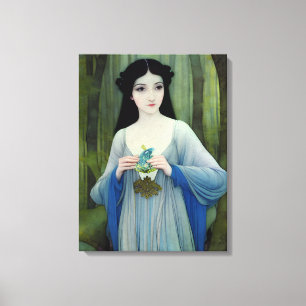 Illustration der schönen Frau im Wald Leinwanddruck