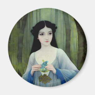 Illustration der schönen Frau im Wald Magnet