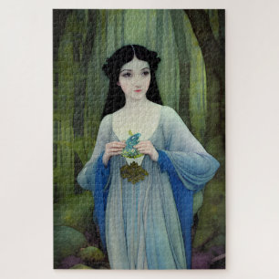 Illustration der schönen Frau im Wald Puzzle