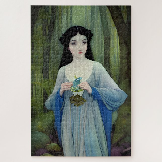 Illustration der schönen Frau im Wald Puzzle (Vertikal)