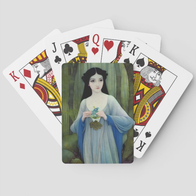 Illustration der schönen Frau im Wald Spielkarten (Rückseite)