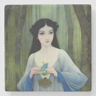 Illustration der schönen Frau im Wald Steinuntersetzer