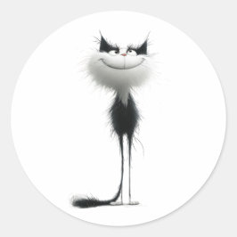 Illustration der Schwarz-weißen Grinsenkatze Runder Aufkleber