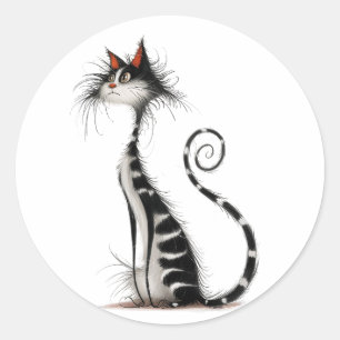 Illustration der schwarzen Streifenkatze Runder Aufkleber