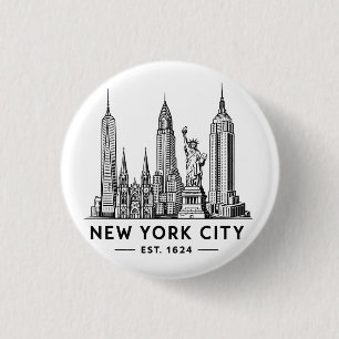 Illustration der Skyline von NYC mit der Freiheits Button