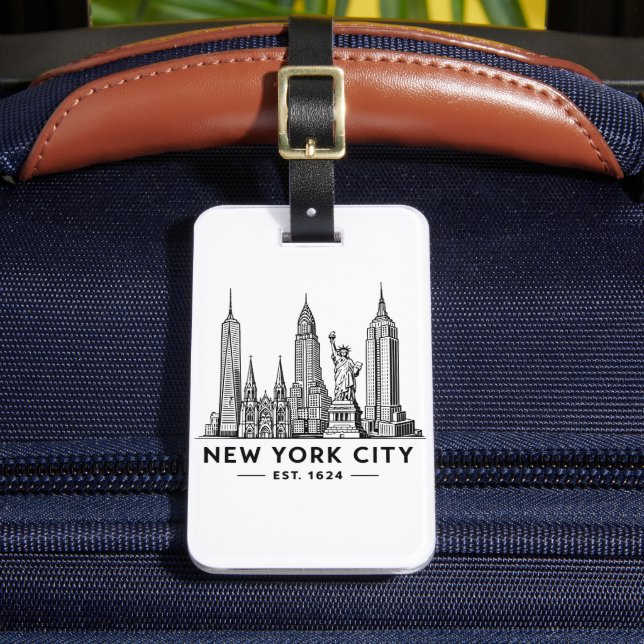 Illustration der Skyline von NYC mit der Freiheits Gepäckanhänger (Vorderseite Insitu 2)
