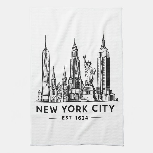 Illustration der Skyline von NYC mit der Freiheits Geschirrtuch (Vertikal)