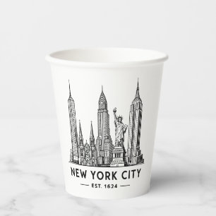 Illustration der Skyline von NYC mit der Freiheits Pappbecher