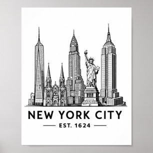 Illustration der Skyline von NYC mit der Freiheits Poster