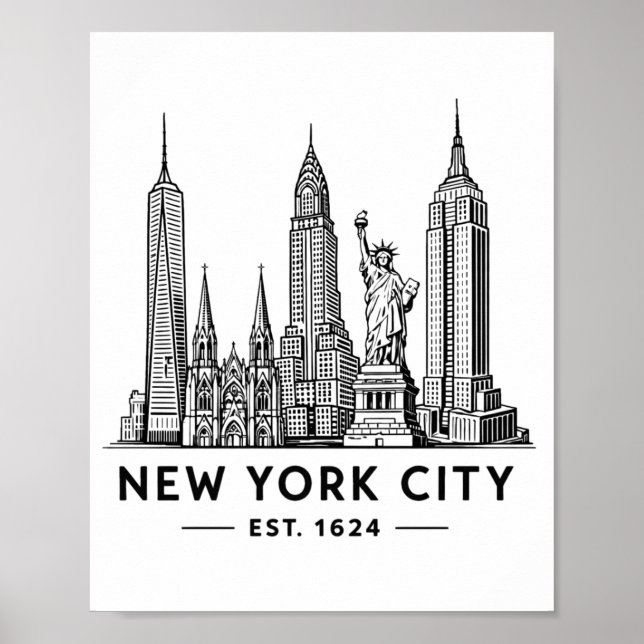 Illustration der Skyline von NYC mit der Freiheits Poster (Vorne)