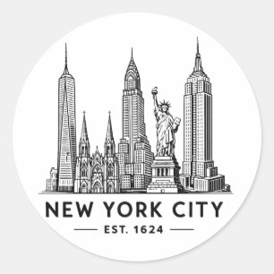 Illustration der Skyline von NYC mit der Freiheits Runder Aufkleber