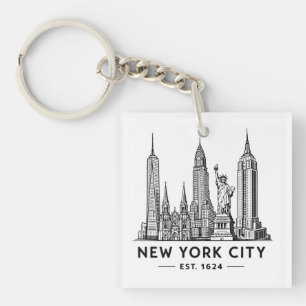 Illustration der Skyline von NYC mit der Freiheits Schlüsselanhänger