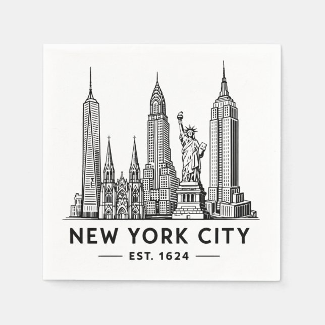 Illustration der Skyline von NYC mit der Freiheits Serviette (Vorderseite)