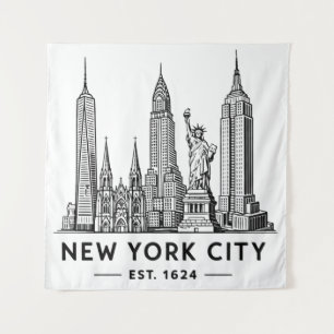Illustration der Skyline von NYC mit der Freiheits Wandteppich