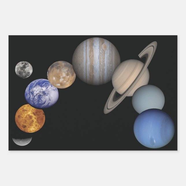 Illustration der Solarsystemplaneten Geschenkpapier Set (Vorderseite)