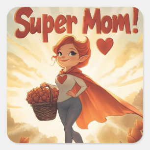 Illustration der Super-Mama Quadratischer Aufkleber