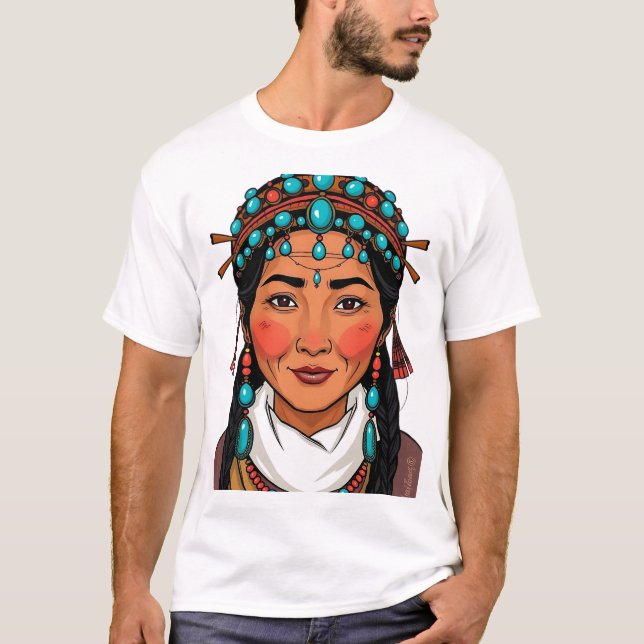 Illustration der tibetischen Frau im Gesicht T-Shirt (Vorderseite)