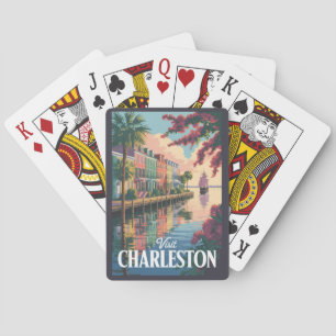 Illustration der Uferpromenade von Charleston Sout Spielkarten