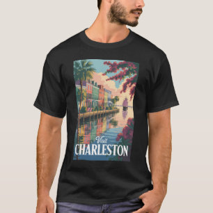 Illustration der Uferpromenade von Charleston Sout T-Shirt