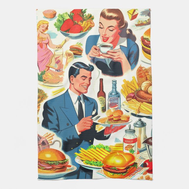 Illustration der Vintagen 50er-Jahre-Food-Comic Geschirrtuch (Vertikal)