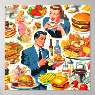 Illustration der Vintagen 50er-Jahre-Food-Comic Poster