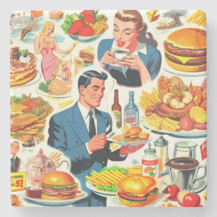 Illustration der Vintagen 50er-Jahre-Food-Comic Steinuntersetzer