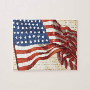 Illustration der Vintagen amerikanischen Flagge Puzzle