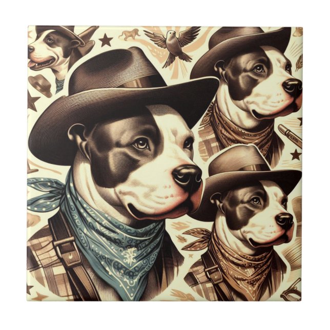 Illustration der Vintagen amerikanischen Pit Bull  Fliese (Vorderseite)