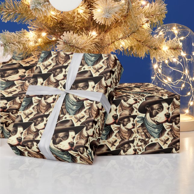 Illustration der Vintagen amerikanischen Pit Bull  Geschenkpapier (Feiertage)