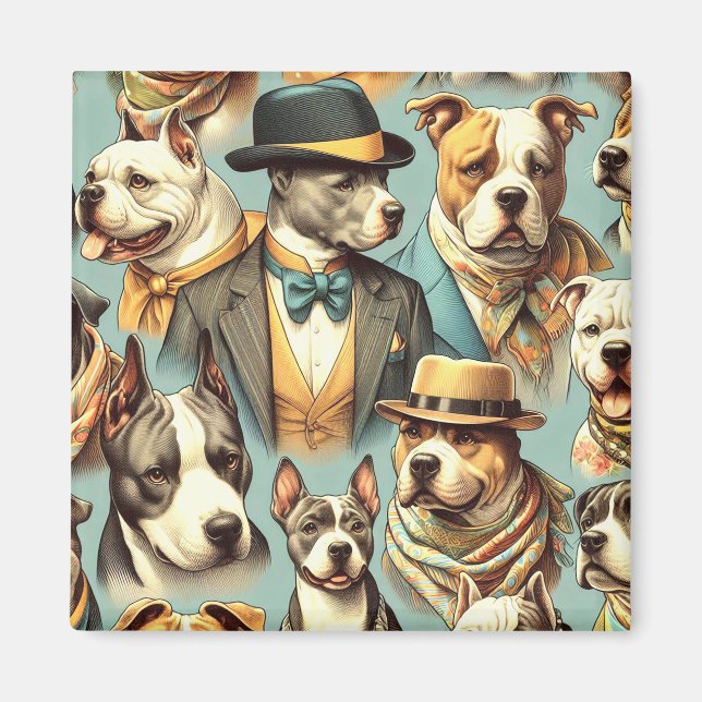 Illustration der Vintagen amerikanischen Pit Bull  Magnet (Vorne)