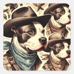 Illustration der Vintagen amerikanischen Pit Bull Quadratischer Aufkleber